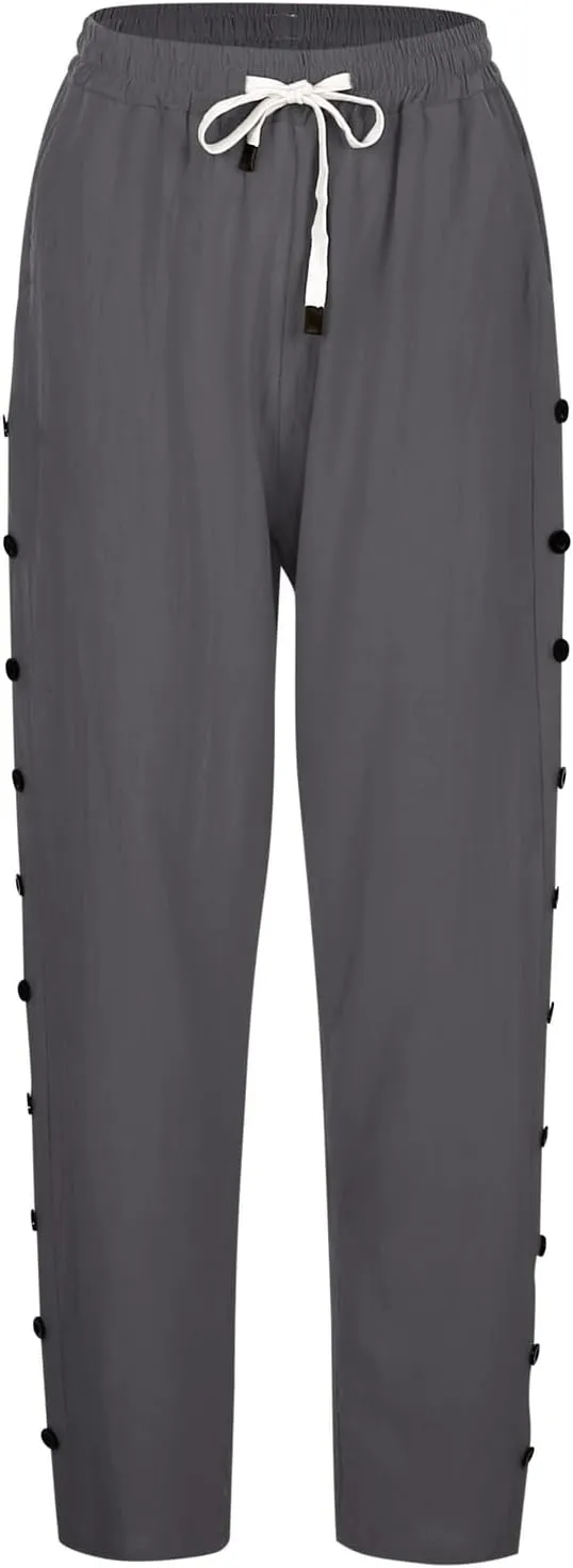 Women's Summer Casual Linen Pants Capri Pants with Pockets Wide Leg Cropped Pants for Women Crop Beach Trousers