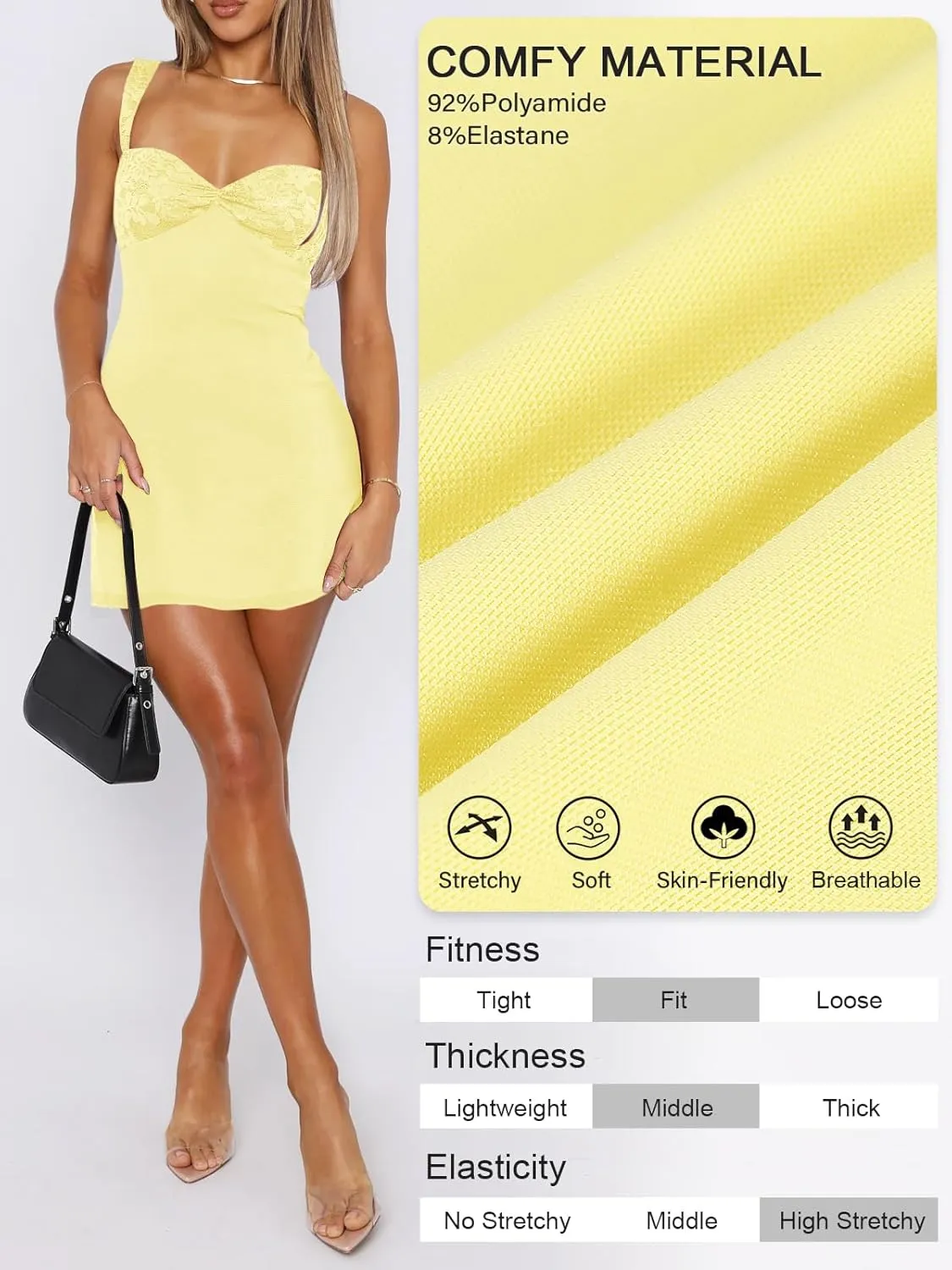 Women's Summer Mini Dresses Sleeveless Sexy Square Neck Lace Splicing Cocktail Party Straps Bodycon Dress