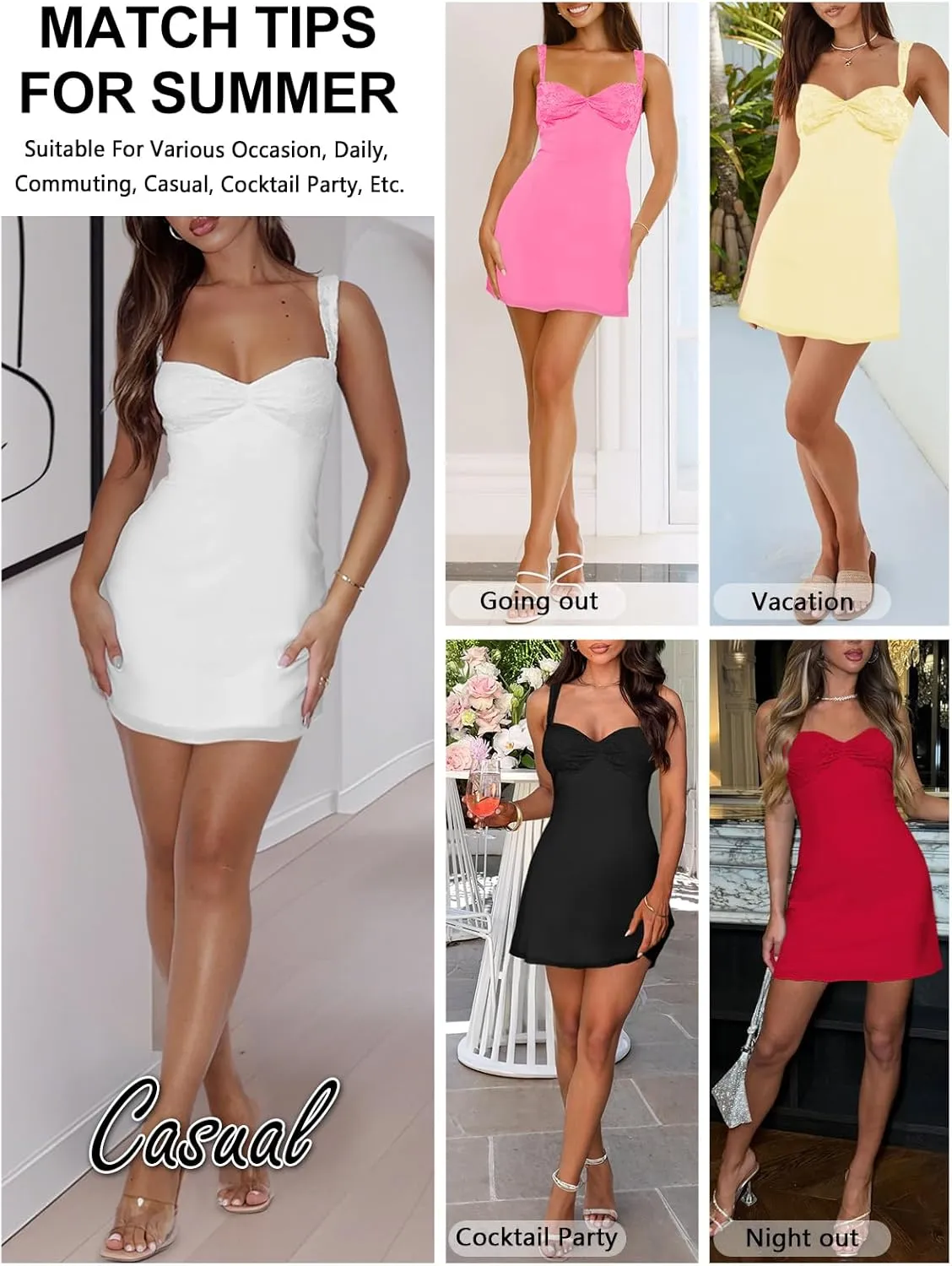 Women's Summer Mini Dresses Sleeveless Sexy Square Neck Lace Splicing Cocktail Party Straps Bodycon Dress