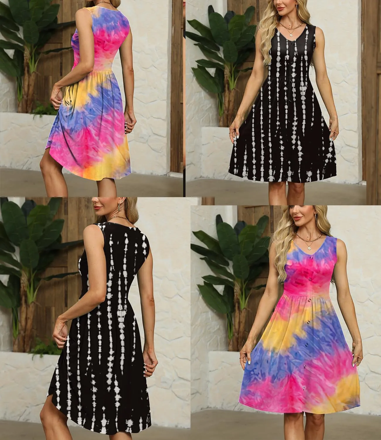 Women's Summer Sleeveless Dress Button Down Empire Waist Casual Midi Sundress with Pockets