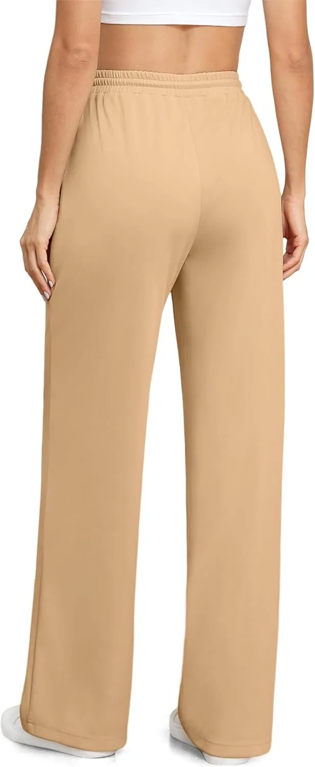 Womens Wide Leg Elastic Waisted Drawstring Lounge Pants Loose Comfy Baggy Sweatpants with Pockets Casual