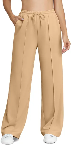 Womens Wide Leg Elastic Waisted Drawstring Lounge Pants Loose Comfy Baggy Sweatpants with Pockets Casual