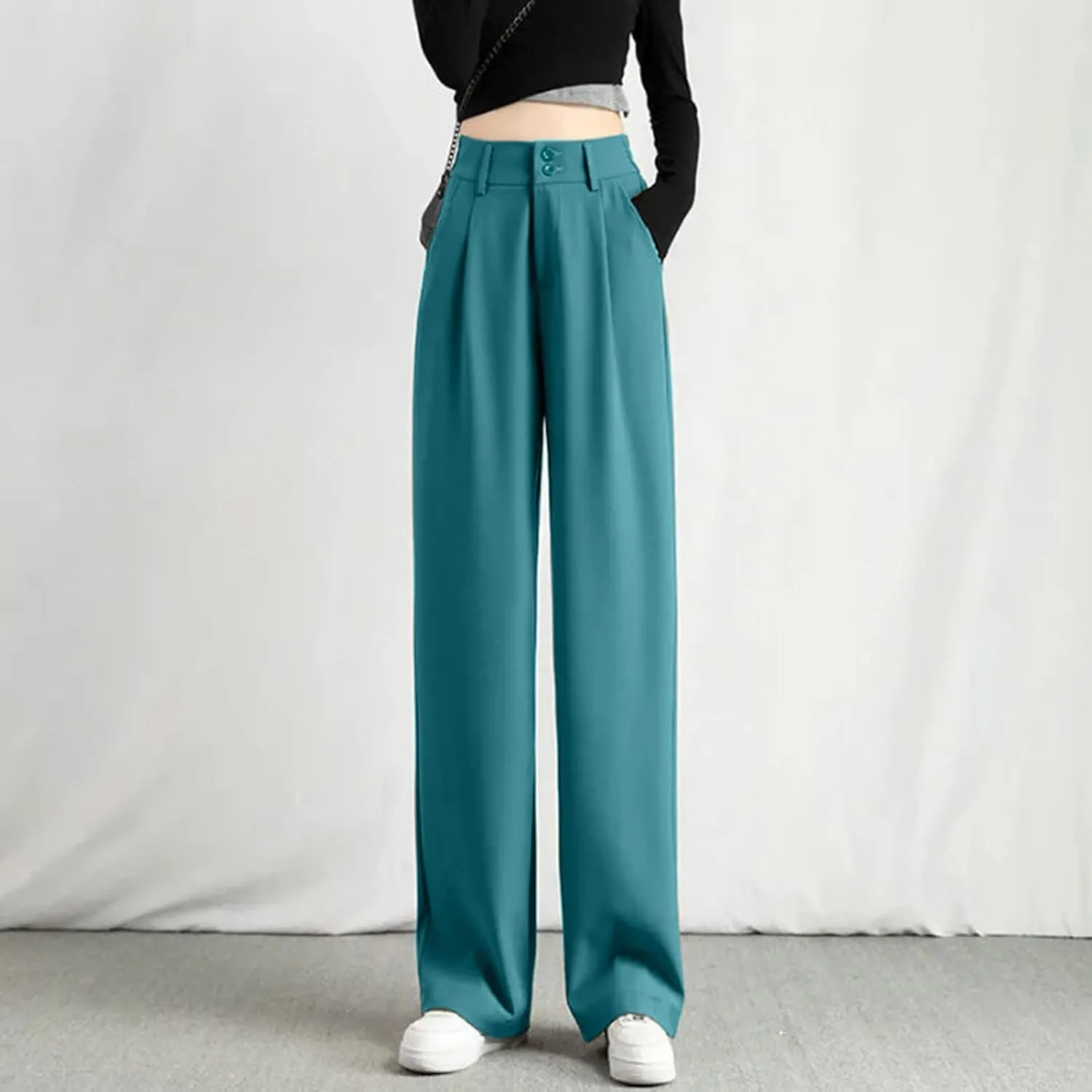 Womens Wide Leg Trousers Cotton Linen High Waisted Straight Leg Pants Summer Casual Baggy Trousers for Daily Pants