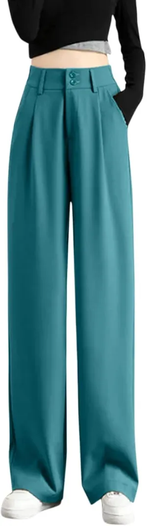 Womens Wide Leg Trousers Cotton Linen High Waisted Straight Leg Pants Summer Casual Baggy Trousers for Daily Pants