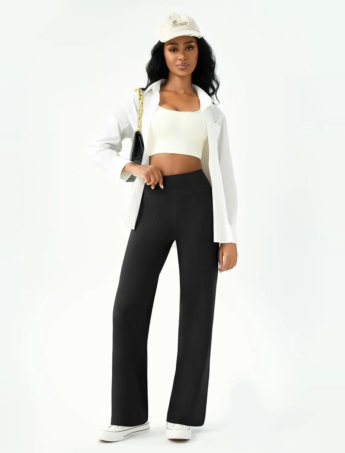 Womens Wide Leg Yoga Pants Casual Work Dress Pants Lounge Sweatpants High Waist Comfy Loose Trousers with Pockets