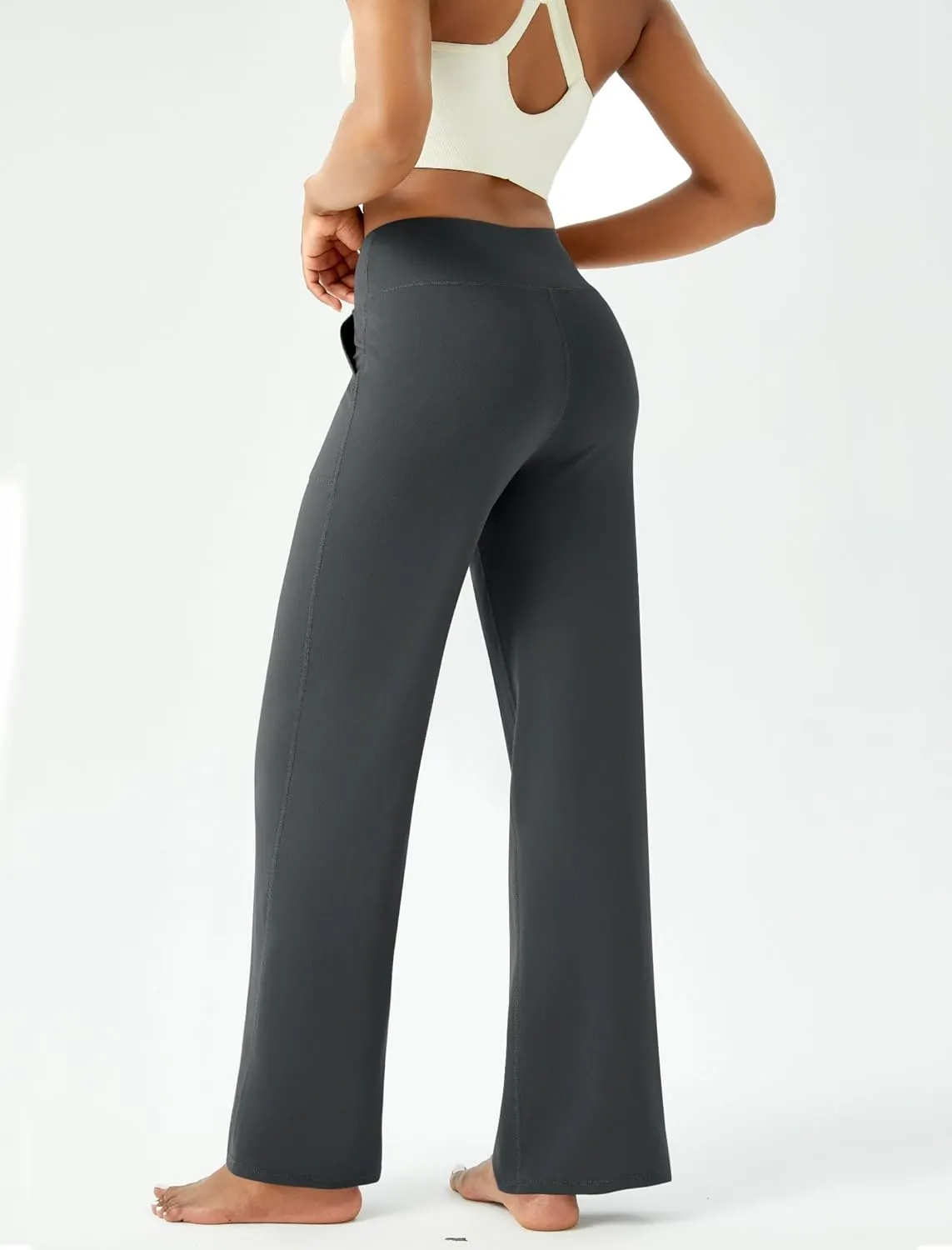 Womens Wide Leg Yoga Pants Casual Work Dress Pants Lounge Sweatpants High Waist Comfy Loose Trousers with Pockets