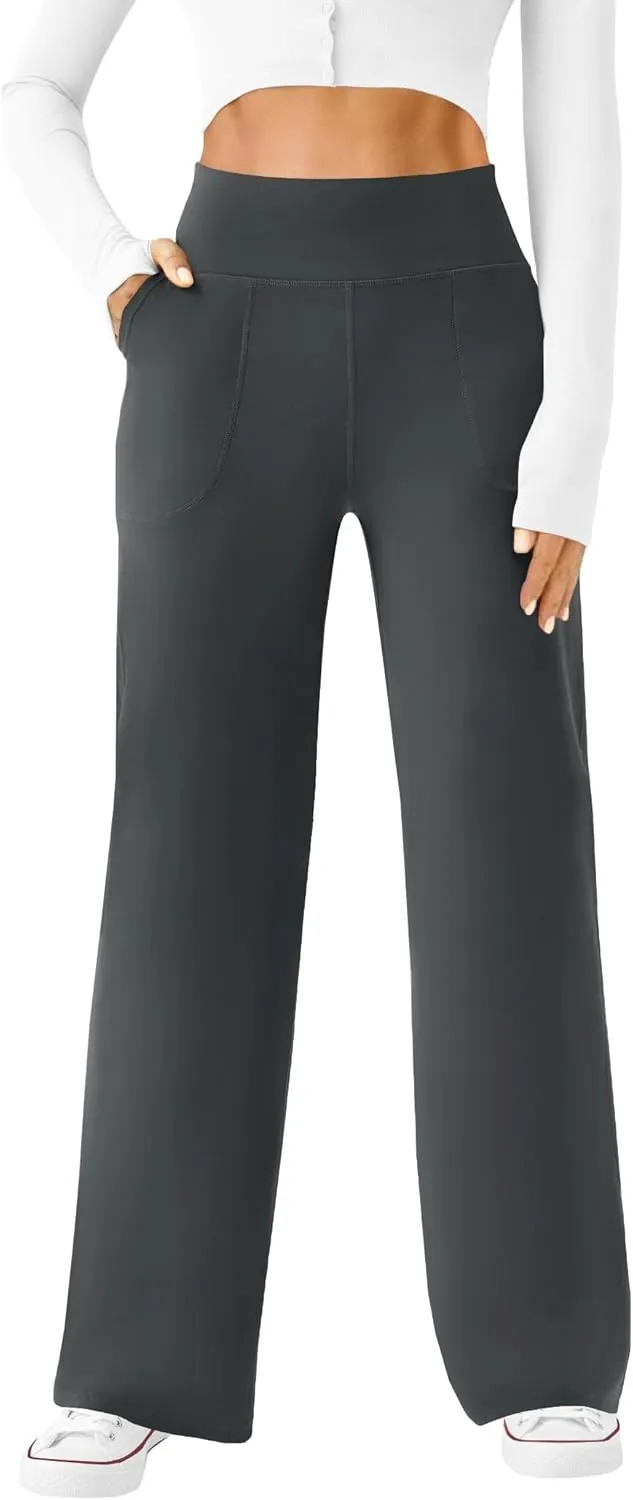 Womens Wide Leg Yoga Pants Casual Work Dress Pants Lounge Sweatpants High Waist Comfy Loose Trousers with Pockets
