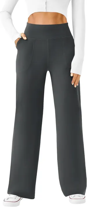 Womens Wide Leg Yoga Pants Casual Work Dress Pants Lounge Sweatpants High Waist Comfy Loose Trousers with Pockets