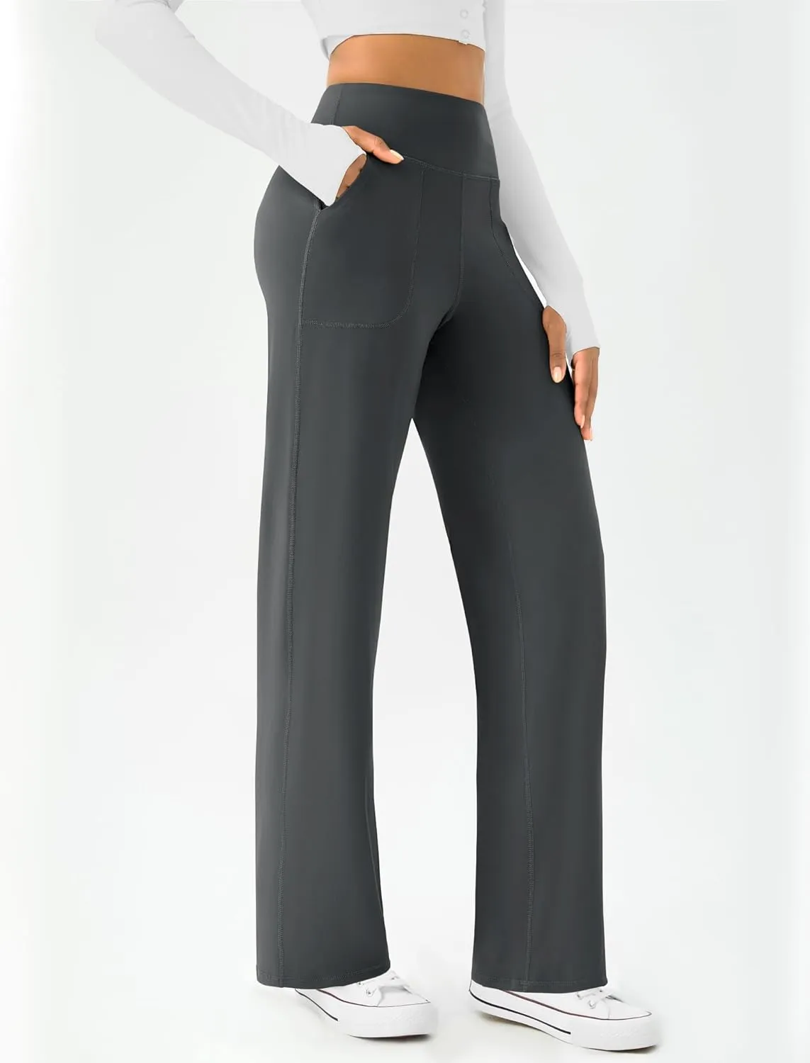 Womens Wide Leg Yoga Pants Casual Work Dress Pants Lounge Sweatpants High Waist Comfy Loose Trousers with Pockets