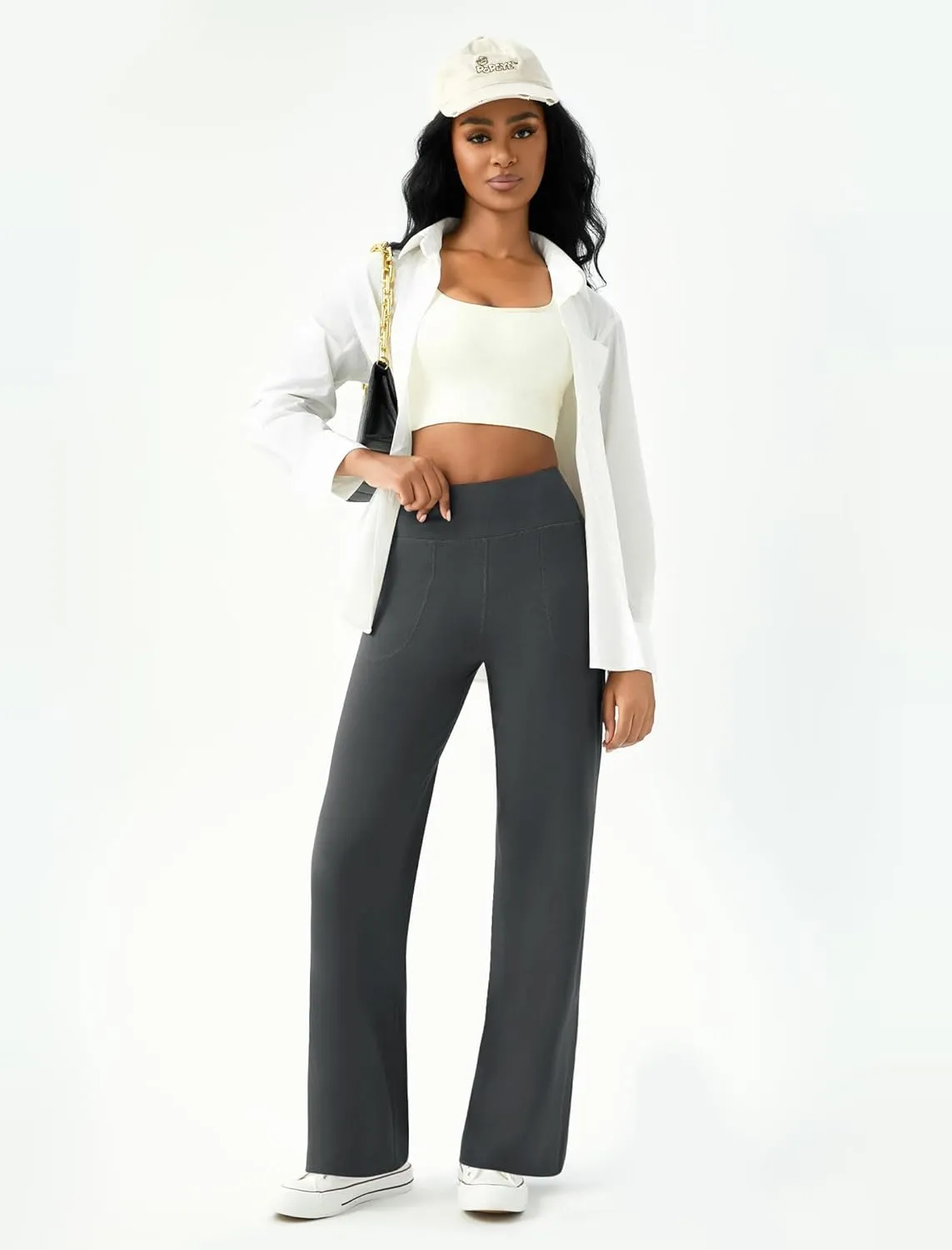 Womens Wide Leg Yoga Pants Casual Work Dress Pants Lounge Sweatpants High Waist Comfy Loose Trousers with Pockets