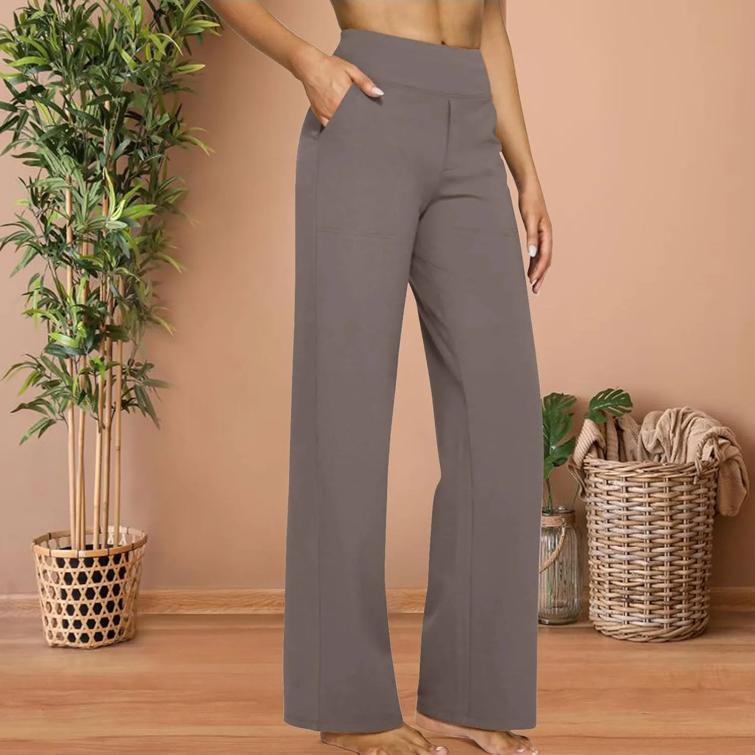 Womens Wide Leg Yoga Pants Casual Work Dress Pants Loungewear Sweatpant High Waist Comfy Loose Trousers with Pockets