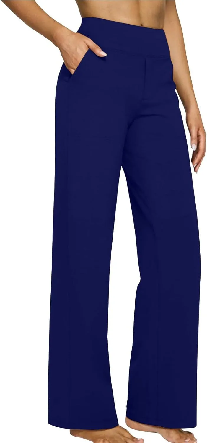 Womens Wide Leg Yoga Pants Casual Work Dress Pants Loungewear Sweatpant High Waist Comfy Loose Trousers with Pockets