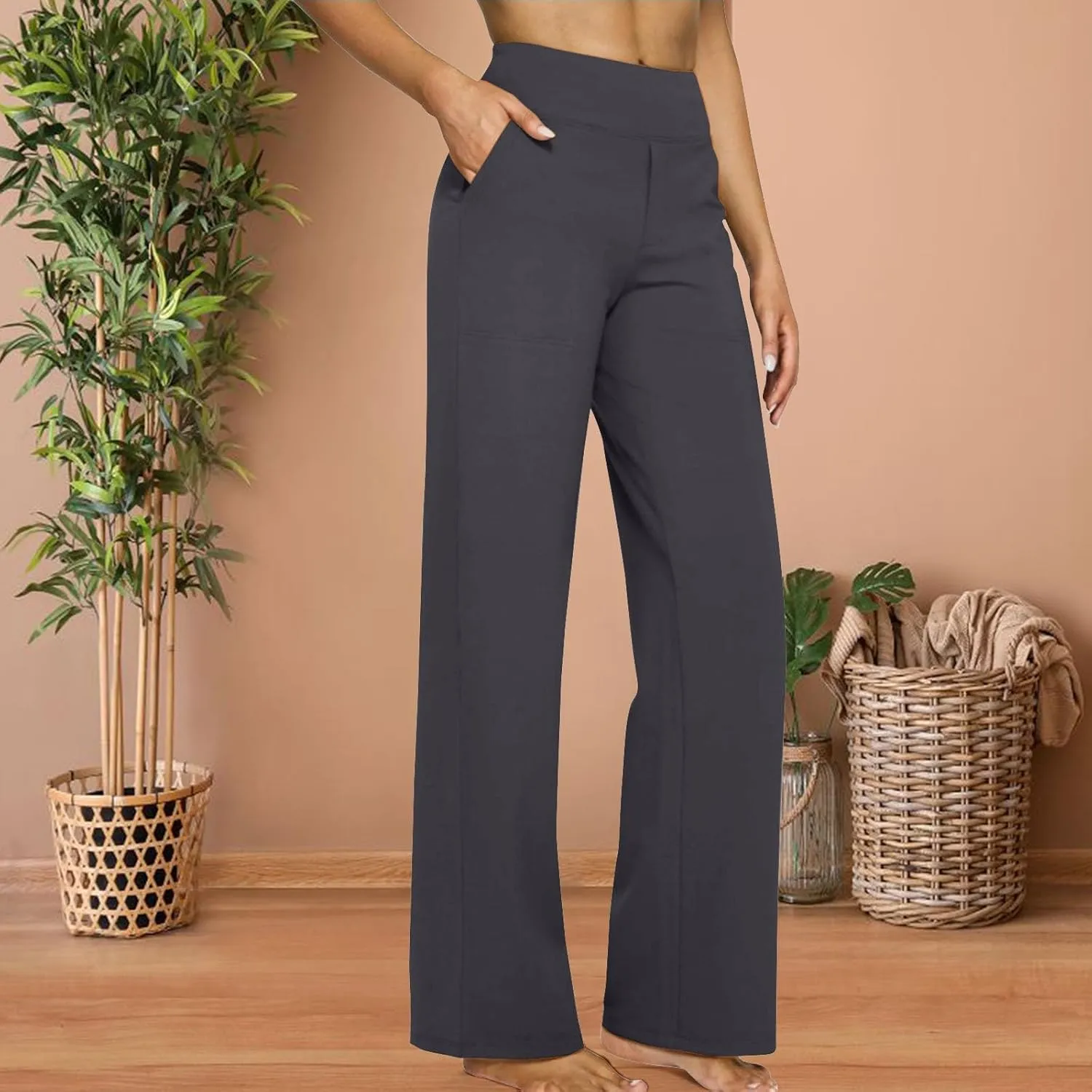 Womens Wide Leg Yoga Pants Casual Work Dress Pants Loungewear Sweatpant High Waist Comfy Loose Trousers with Pockets