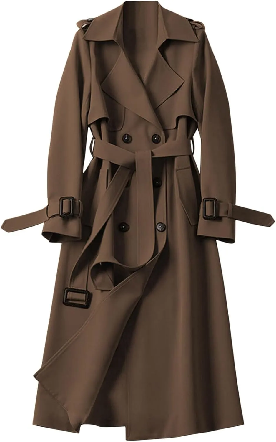Women's Winter Trench Coat Casual Sleeve Lapel Trench Mid Length Coat Casual Windbreaker Button Up