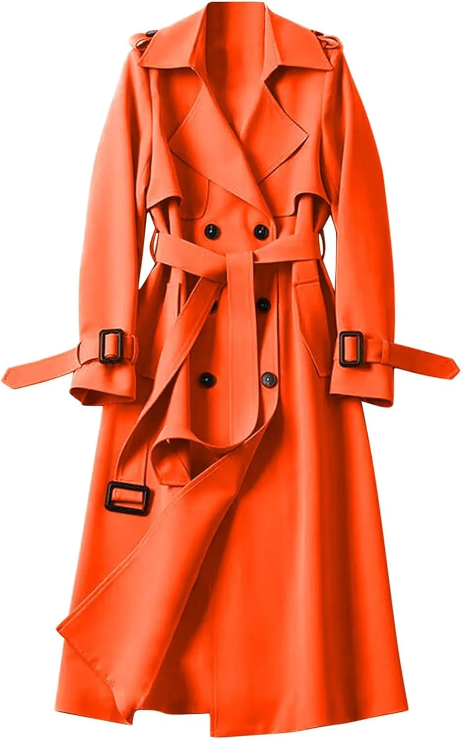 Women's Winter Trench Coat Casual Sleeve Lapel Trench Mid Length Coat Casual Windbreaker Button Up