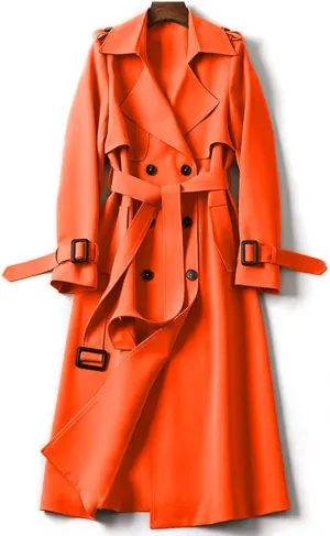 Women's Winter Trench Coat Casual Sleeve Lapel Trench Mid Length Coat Casual Windbreaker Button Up