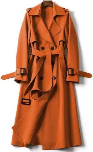 Women's Winter Trench Coat Casual Sleeve Lapel Trench Mid Length Coat Casual Windbreaker Button Up