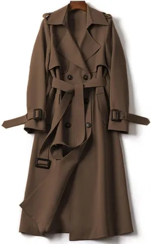 Women's Winter Trench Coat Casual Sleeve Lapel Trench Mid Length Coat Casual Windbreaker Button Up