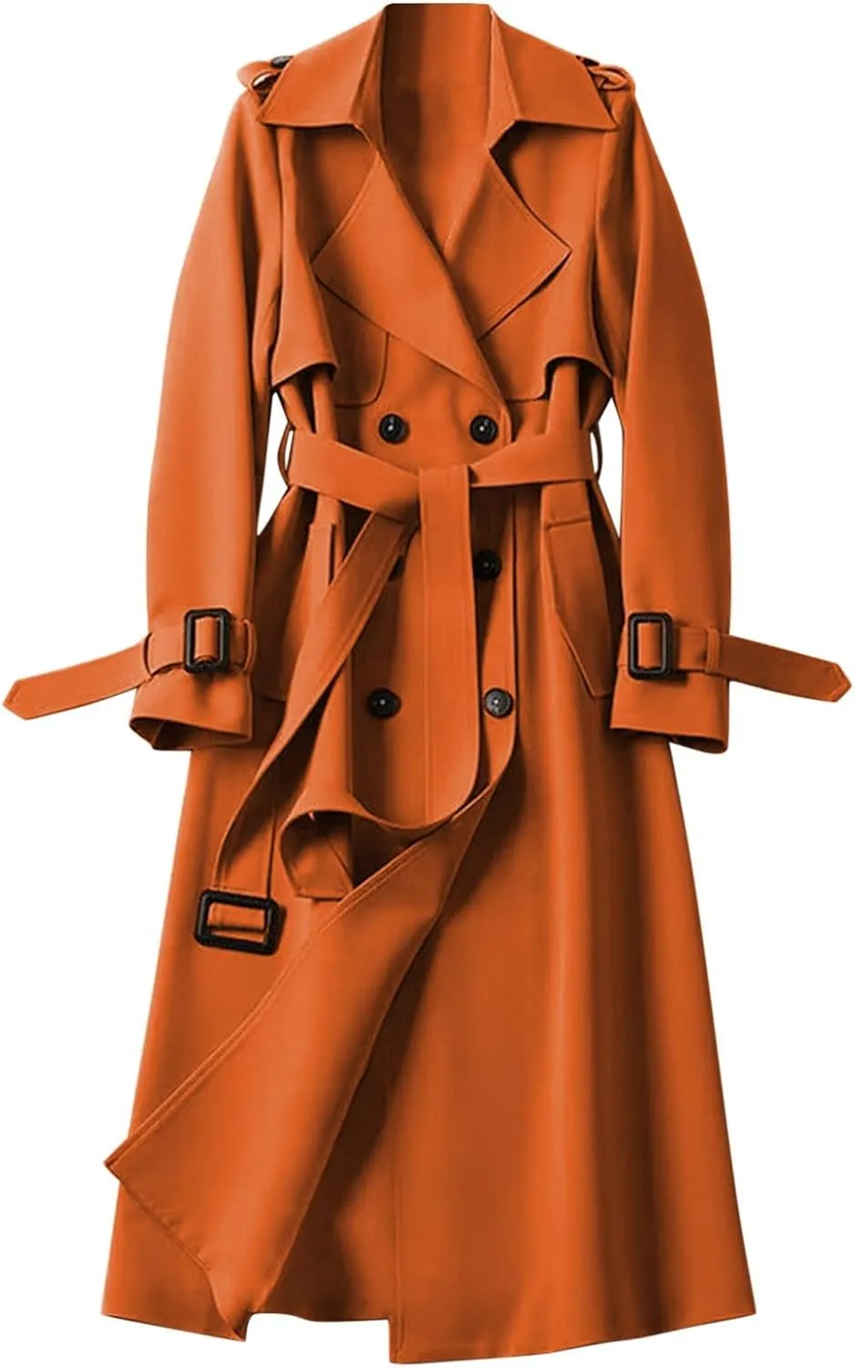 Women's Winter Trench Coat Casual Sleeve Lapel Trench Mid Length Coat Casual Windbreaker Button Up