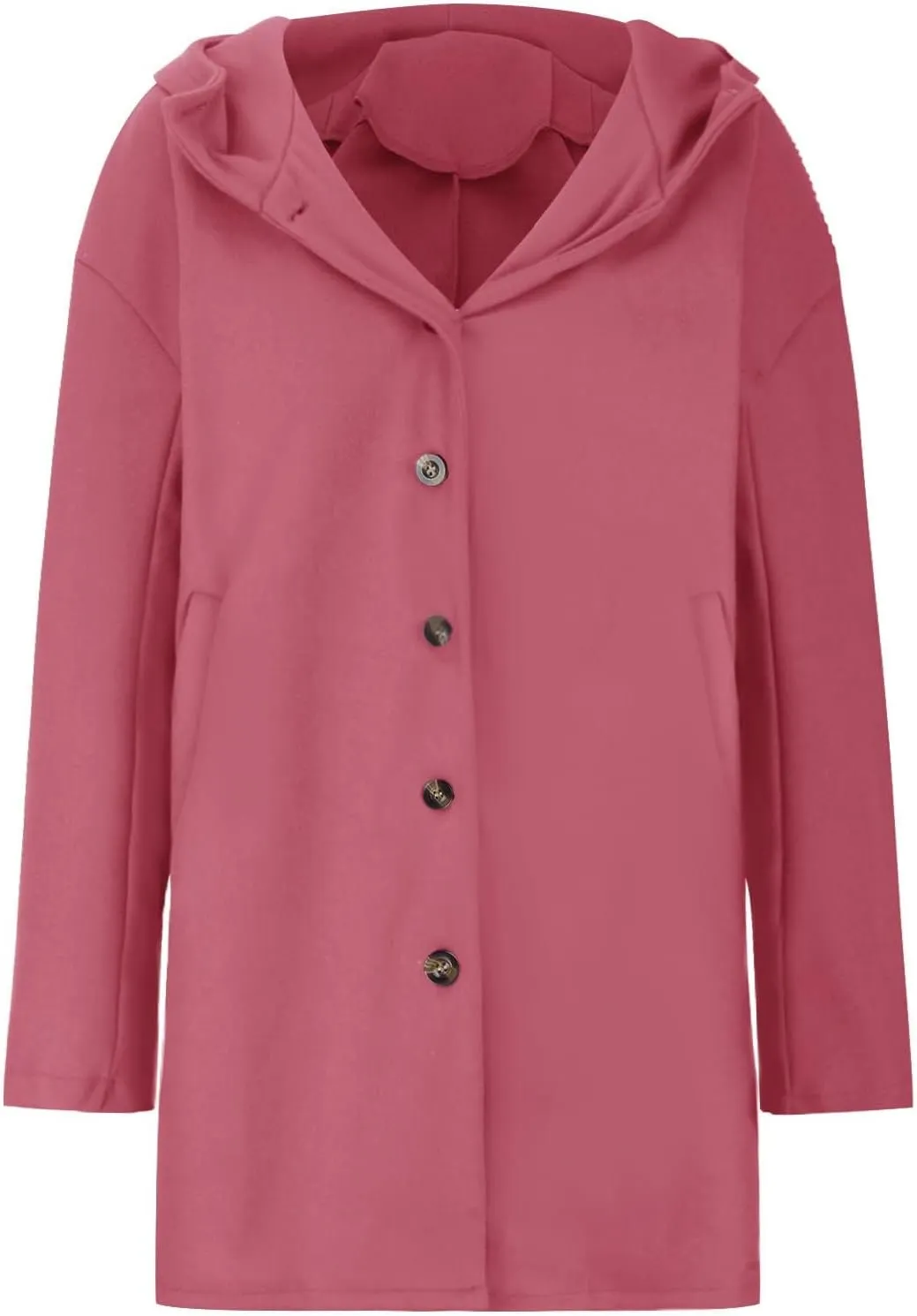 Women's Winter Wool Coat Casual Long Hooded Jacket Warm Fleece Single-Breasted Peacoat Fashion Mid Long Trench Coat