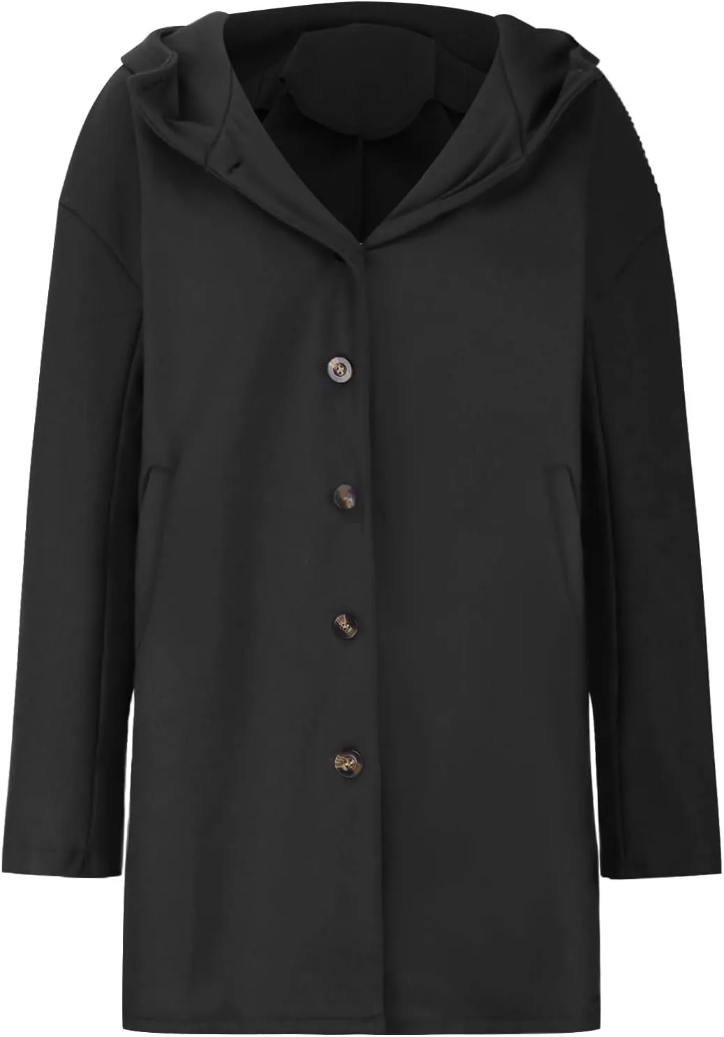Women's Winter Wool Coat Casual Long Hooded Jacket Warm Fleece Single-Breasted Peacoat Fashion Mid Long Trench Coat