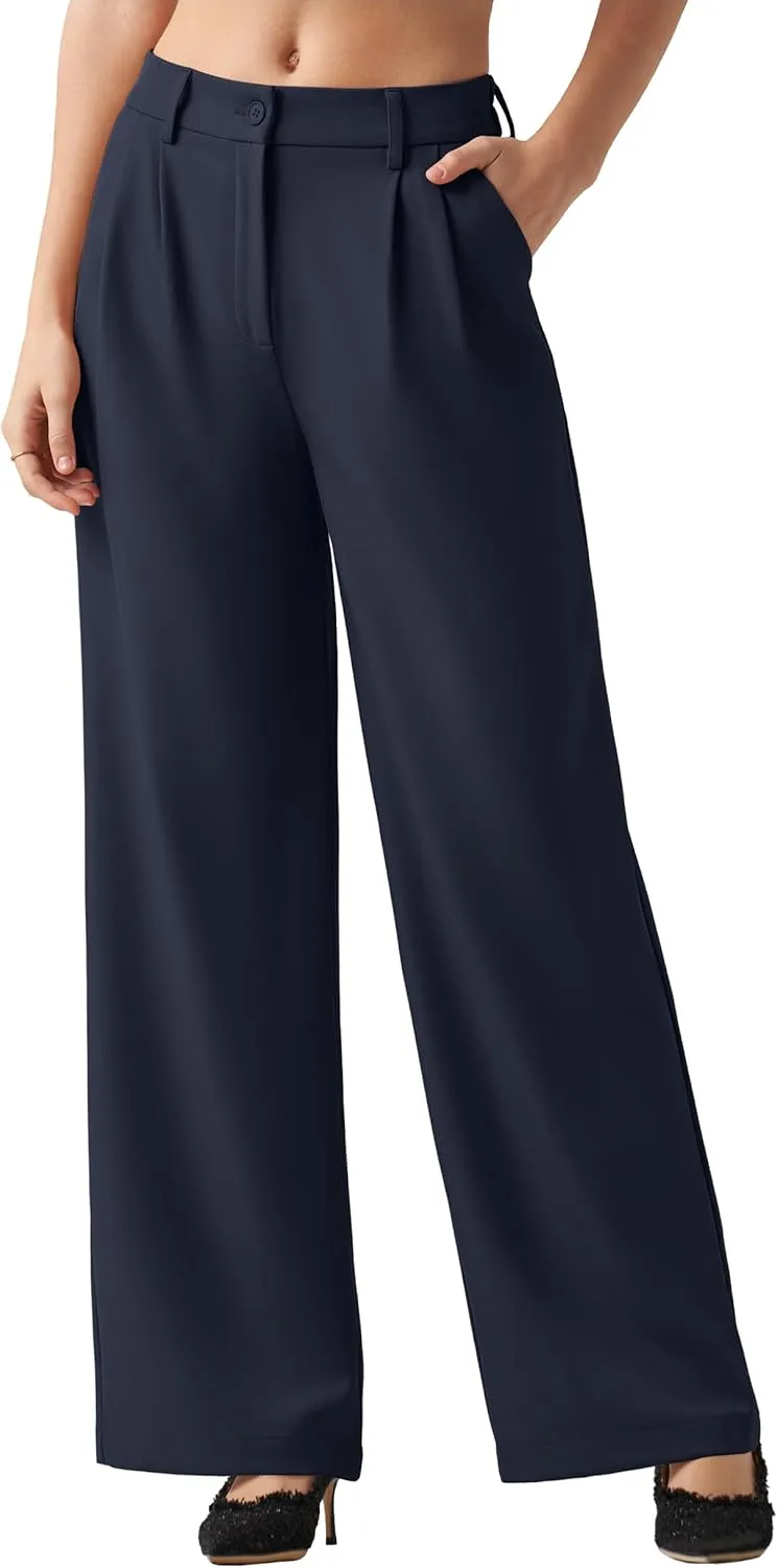 Women's Work Pants Wide Leg 2025 Dress Pants Casual Slacks Office Pants High Waisted with Pockets 28"/30"/32"