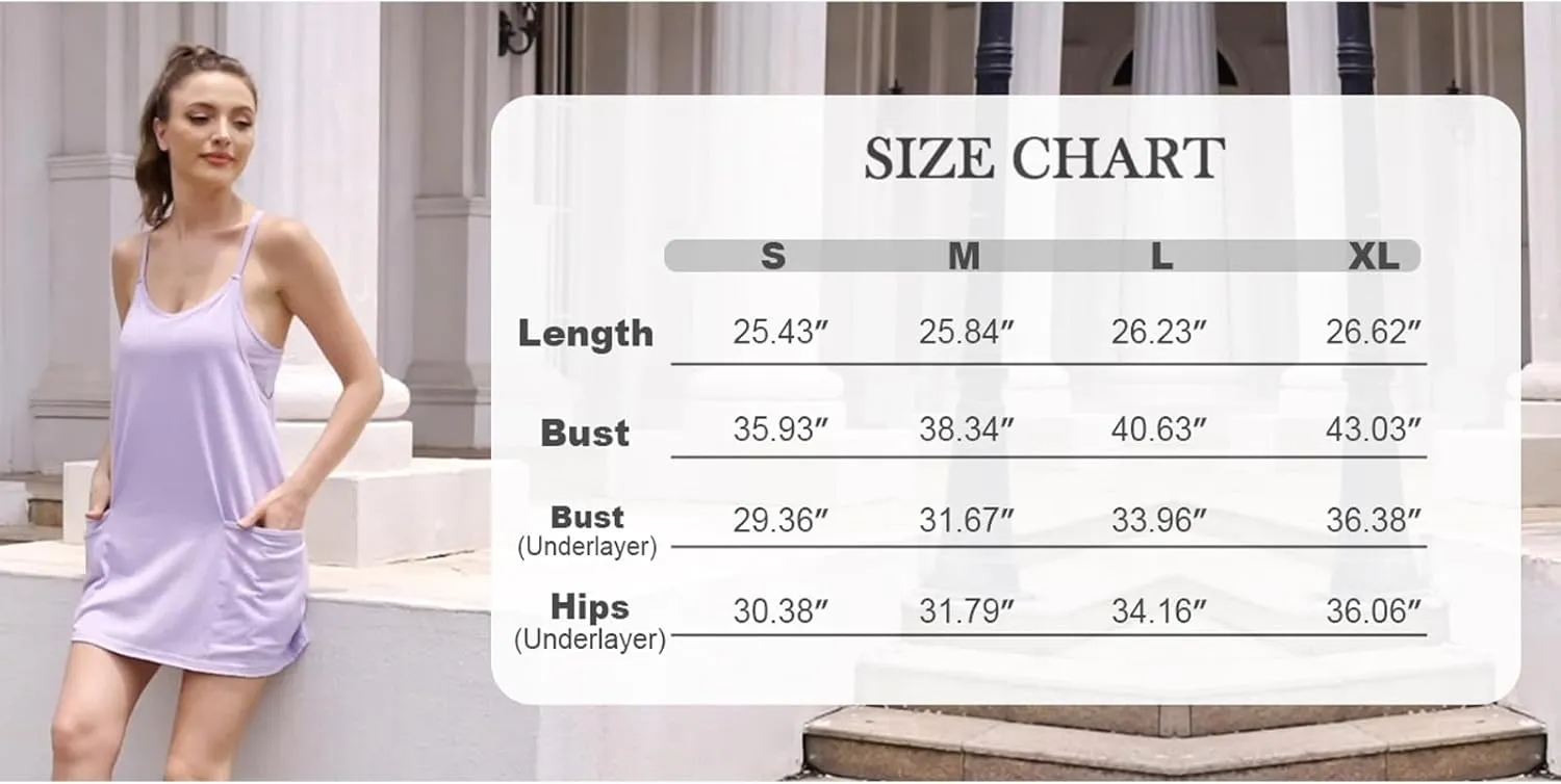 Womens Workout Romper Dress with Shorts Underneath Sleeveless Spaghetti Straps Athletic Outfits Casual Vacation