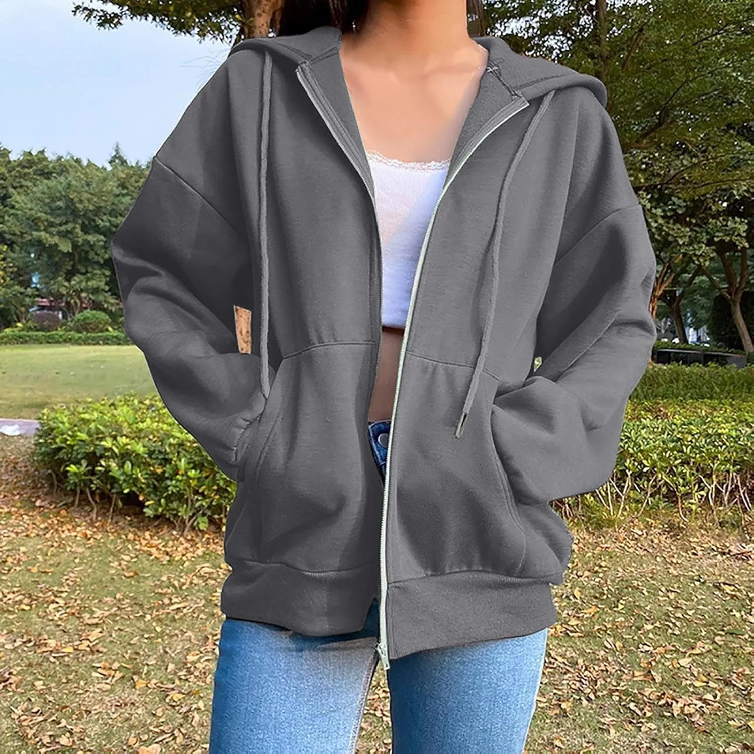 Women's Zip Up Fleece Sweatshirt Long Sleeve Fashion Pullover Hoodies Y2K Jacket with Pockets 2024 Fall Clothes