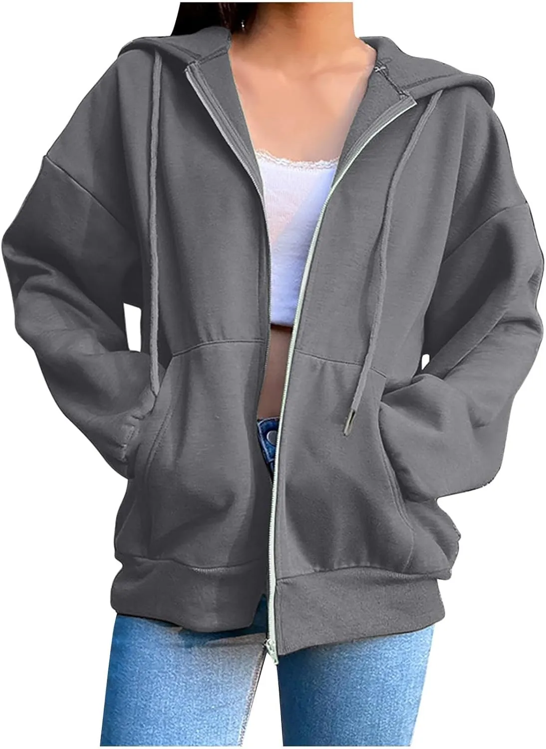 Women's Zip Up Fleece Sweatshirt Long Sleeve Fashion Pullover Hoodies Y2K Jacket with Pockets 2024 Fall Clothes