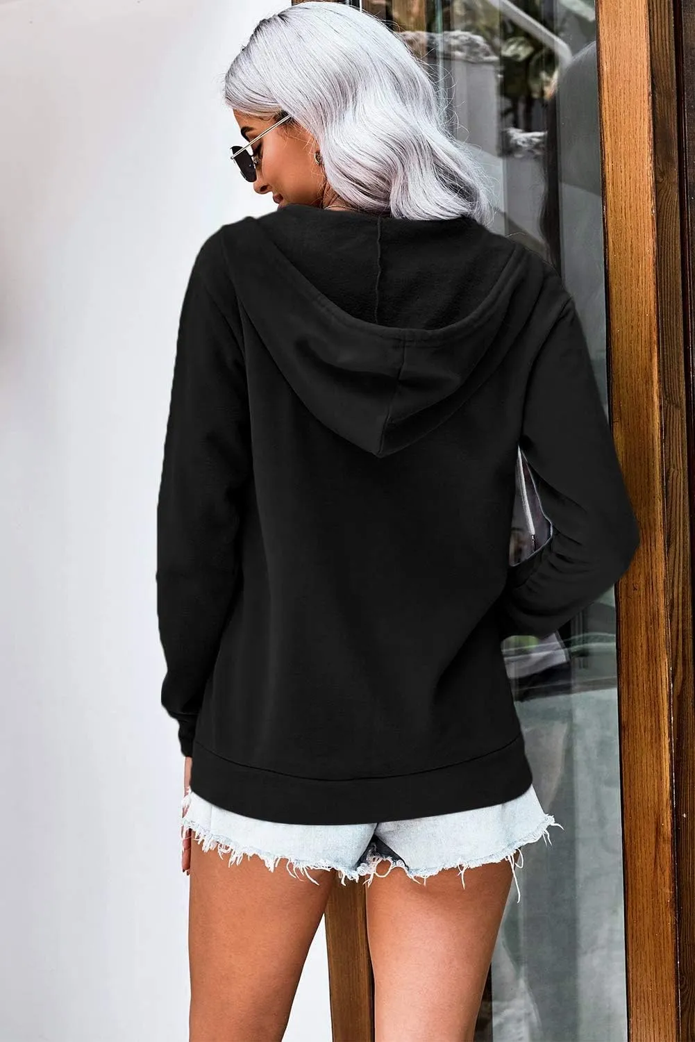 WROLEM Women Casual Full Zip Up Hoodie Comfy Loose Long Sleeve Sweatshirt Solid Color Jacket with Pockets