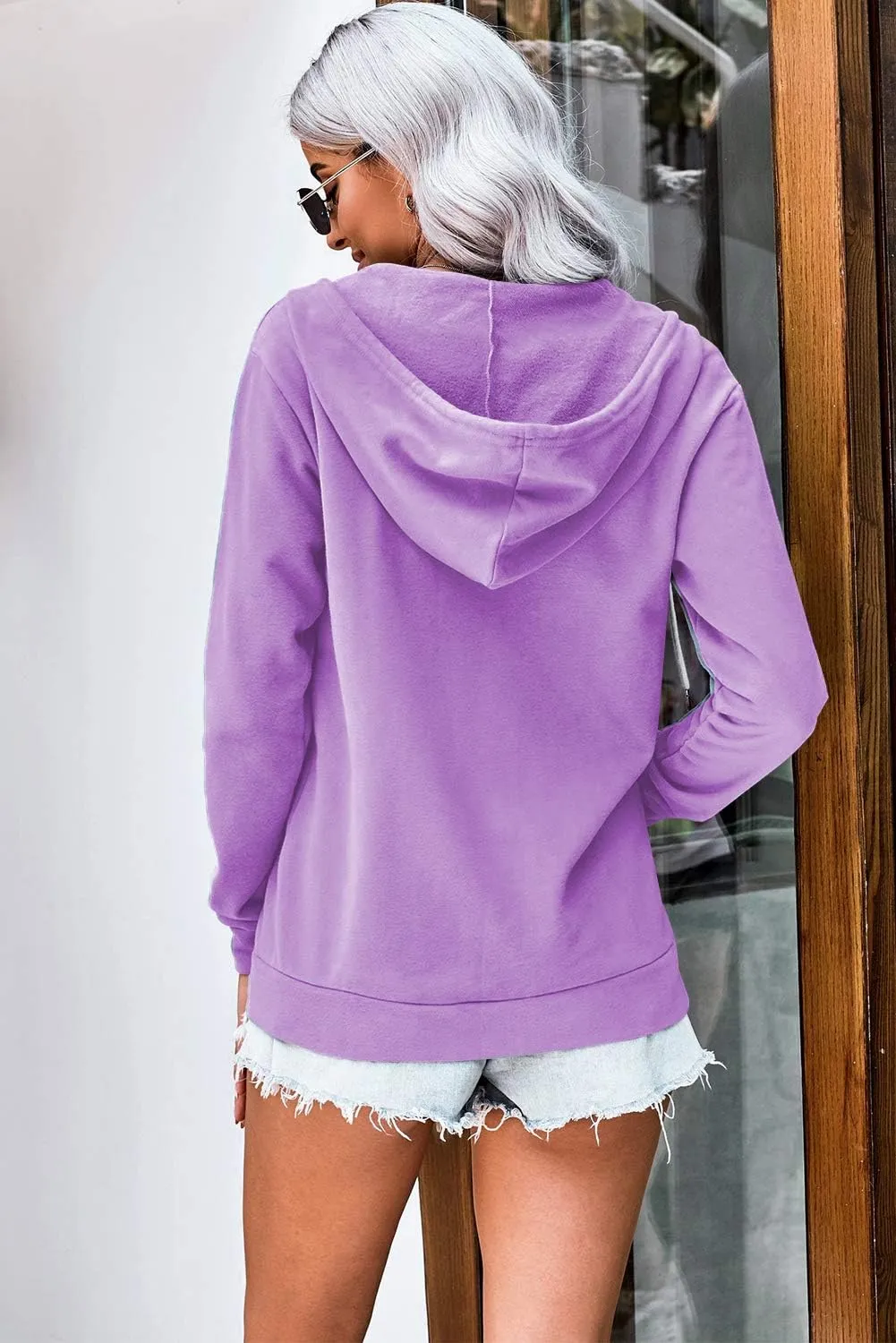 WROLEM Women Casual Full Zip Up Hoodie Comfy Loose Long Sleeve Sweatshirt Solid Color Jacket with Pockets