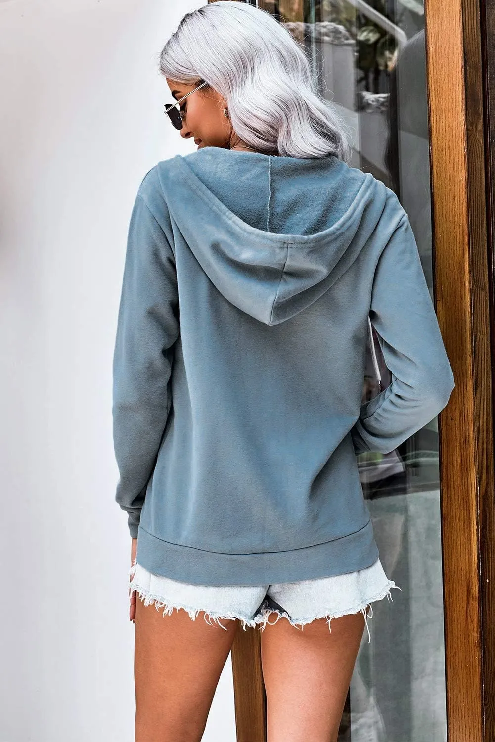 WROLEM Women Casual Full Zip Up Hoodie Comfy Loose Long Sleeve Sweatshirt Solid Color Jacket with Pockets
