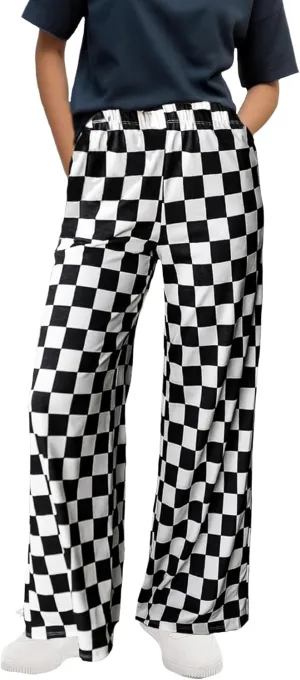 WSPLYSPJY Women's Casual Checkered Pants Elastic Waist Comfy Loose Wide Leg Pants with Pockets,XS - XXL