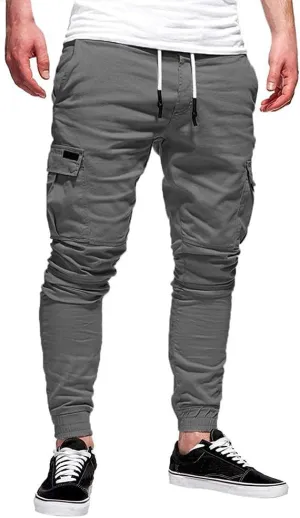 WUAI Mens Hiking Cargo Pants Slim Fit Stretch Outdoors Jogger Sweatpants Casual Elastic Waist Chino Lounge Trousers