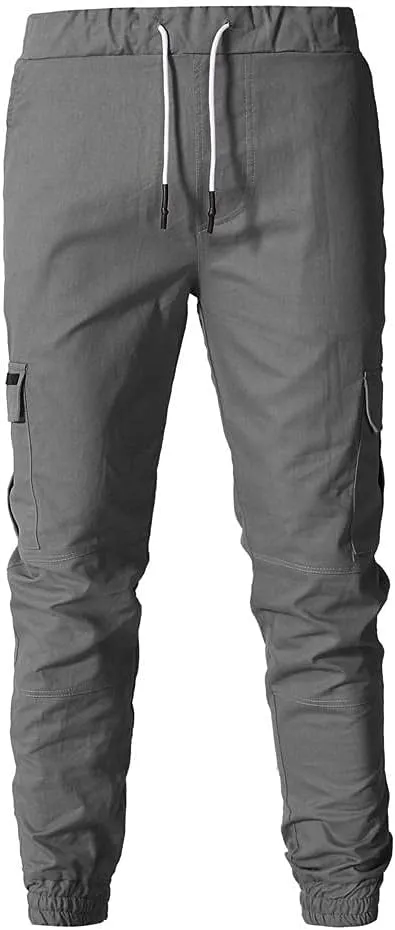 WUAI Mens Hiking Cargo Pants Slim Fit Stretch Outdoors Jogger Sweatpants Casual Elastic Waist Chino Lounge Trousers