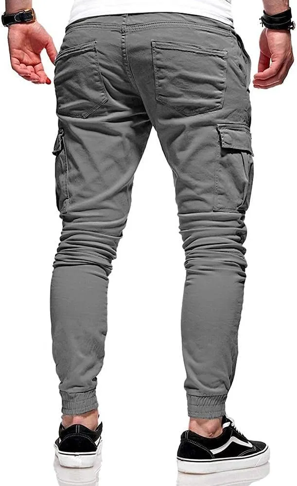 WUAI Mens Hiking Cargo Pants Slim Fit Stretch Outdoors Jogger Sweatpants Casual Elastic Waist Chino Lounge Trousers