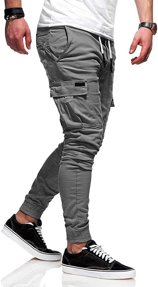 WUAI Mens Hiking Cargo Pants Slim Fit Stretch Outdoors Jogger Sweatpants Casual Elastic Waist Chino Lounge Trousers