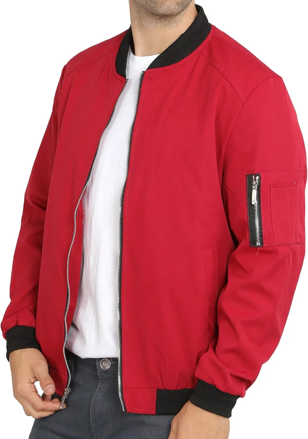 WULFUL Mens Casual Lightweight Jacket Softshell Flight Bomber Jacket Varsity Windbreaker