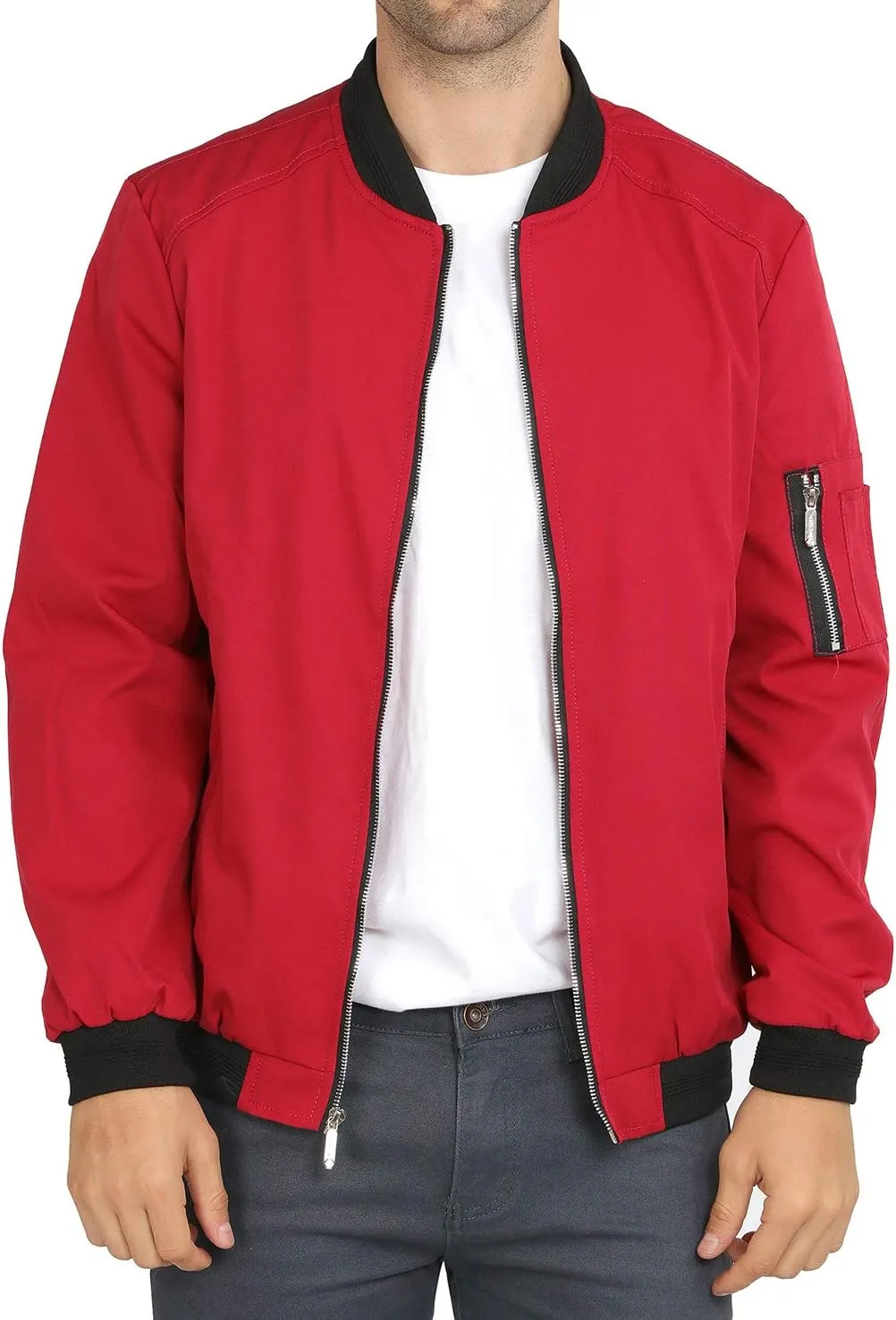 WULFUL Mens Casual Lightweight Jacket Softshell Flight Bomber Jacket Varsity Windbreaker