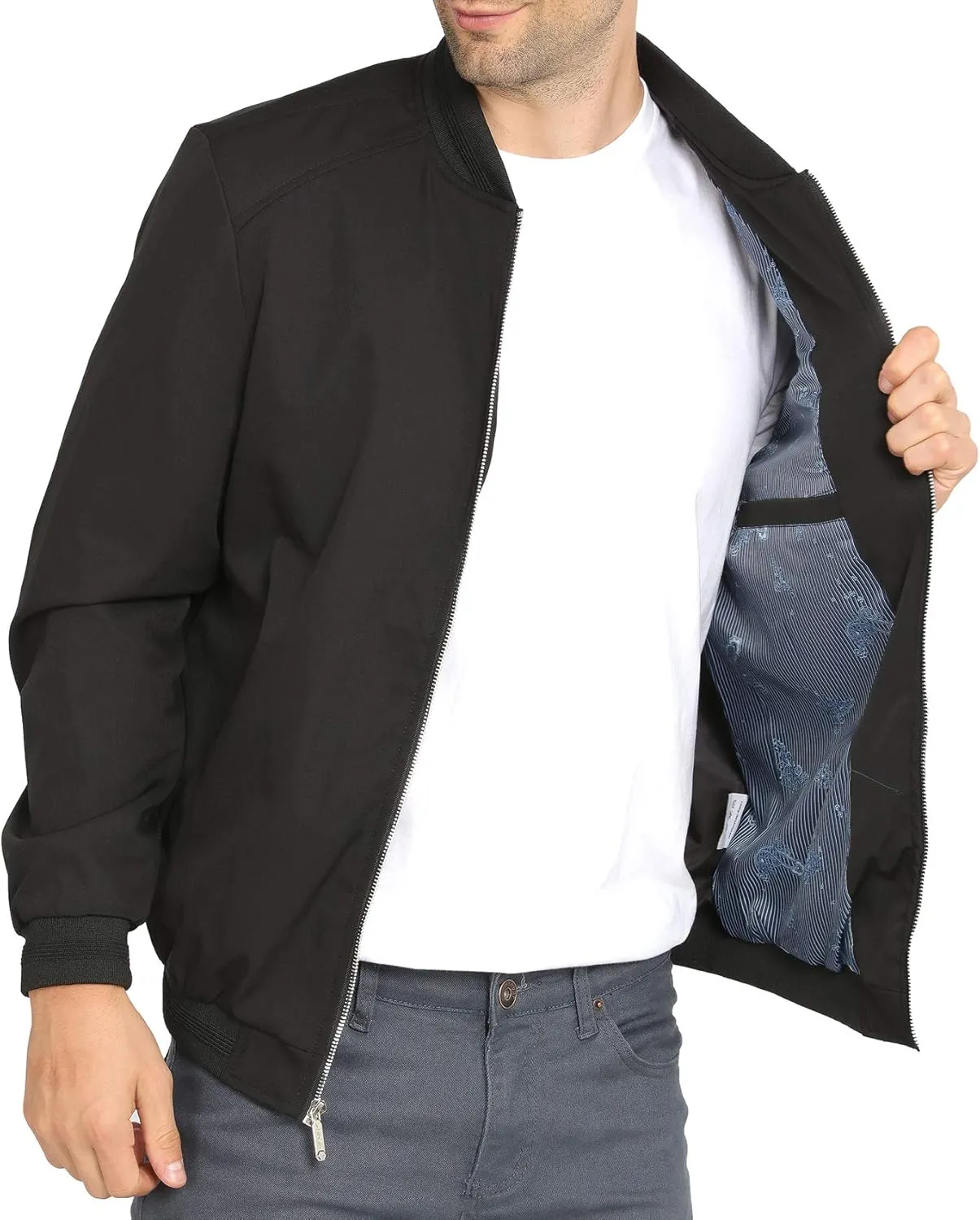 WULFUL Mens Casual Lightweight Jacket Softshell Flight Bomber Jacket Varsity Windbreaker