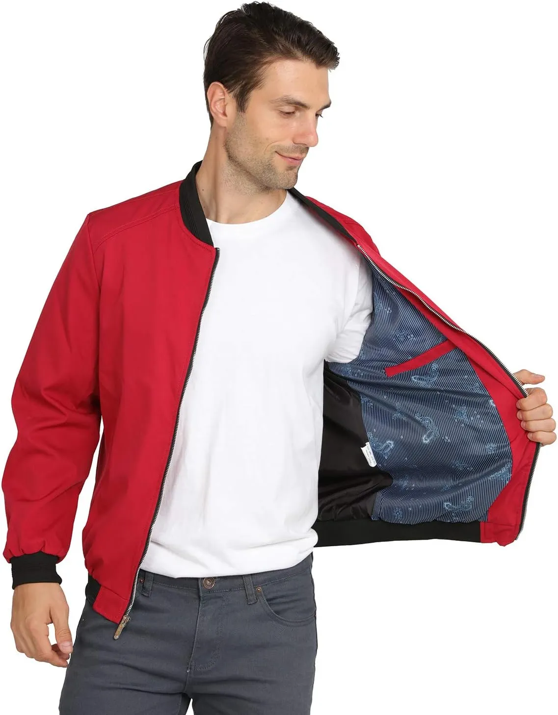 WULFUL Mens Casual Lightweight Jacket Softshell Flight Bomber Jacket Varsity Windbreaker