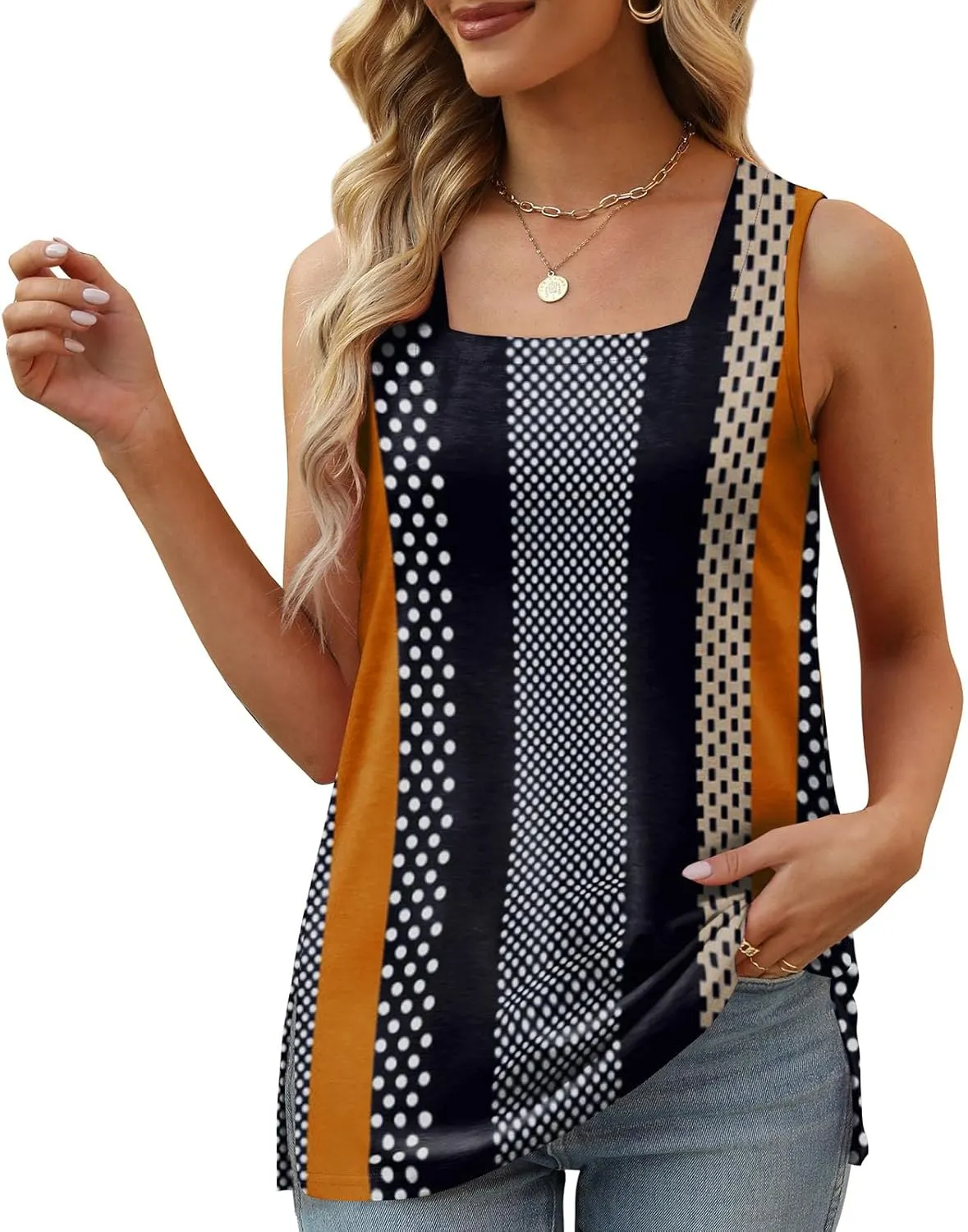 XIEERDUO Summer Tank Tops for Women Square Neck Loose Fit Casual Fashion Flowy Sleeveless