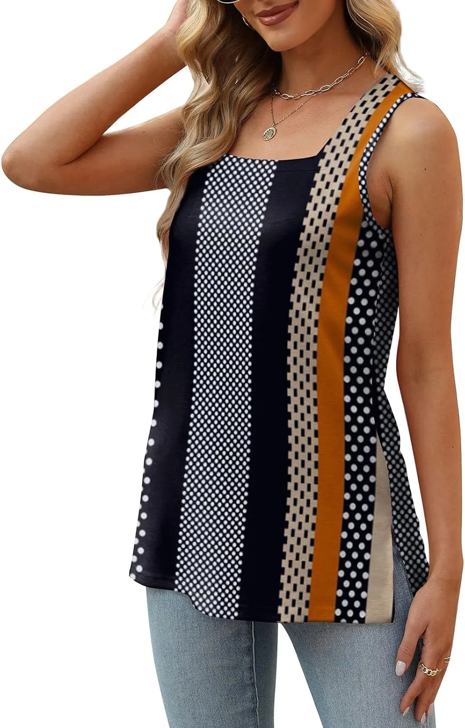 XIEERDUO Summer Tank Tops for Women Square Neck Loose Fit Casual Fashion Flowy Sleeveless