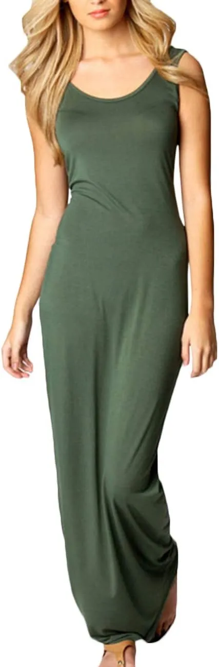 xxxiticat Women's Maxi Bodycon Dress Summer Casual Date Night Sleeveless Fitted Sexy Long Tank Dresses Beach Sundress