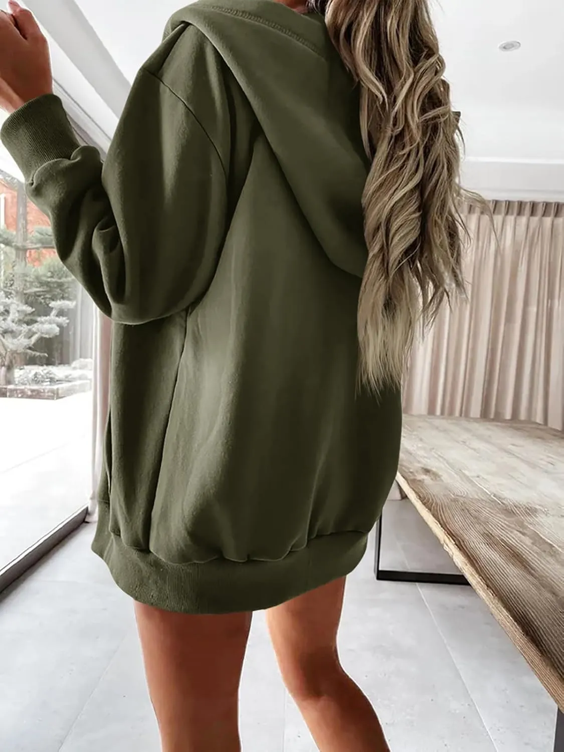 Yousify Women Casual Full Zip Up Plush Hoodie Comfy Loose Solid Sweatshirt Long Sleeve Jacket with Pockets