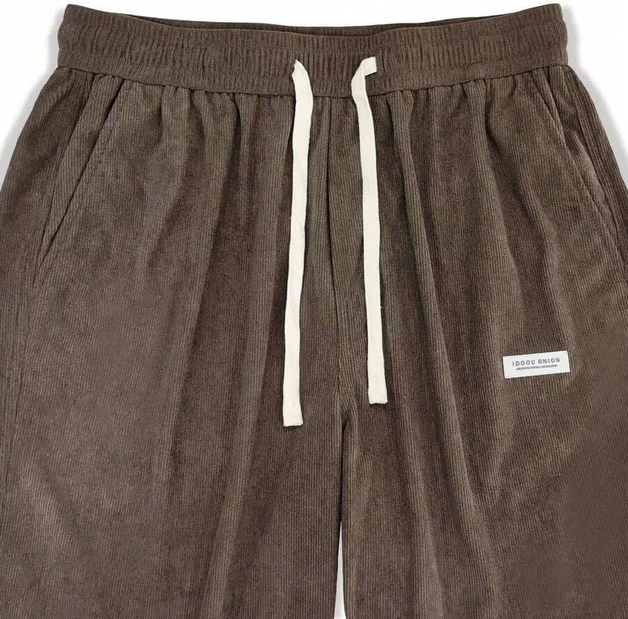 ZAFUL Mens Corduroy Straight Leg Pants Long Solid Elastic Waist Casual Pants Loose Fit Going Out Pants with Pockets