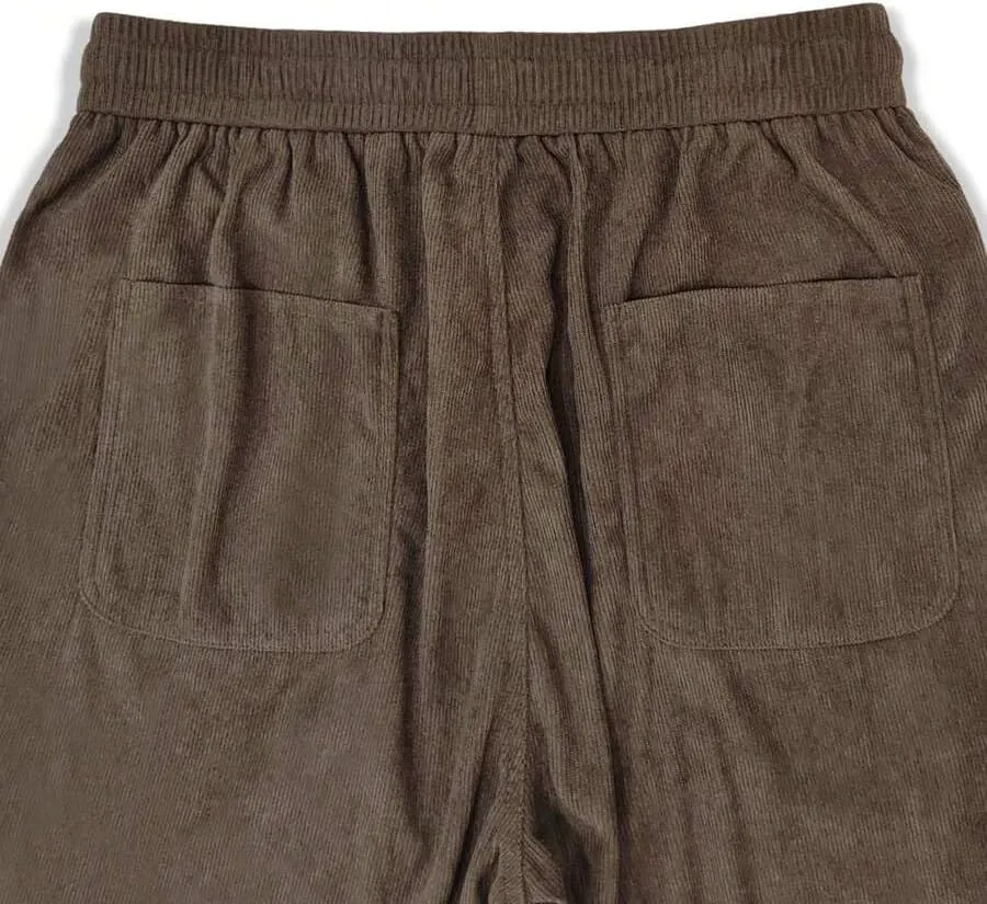 ZAFUL Mens Corduroy Straight Leg Pants Long Solid Elastic Waist Casual Pants Loose Fit Going Out Pants with Pockets