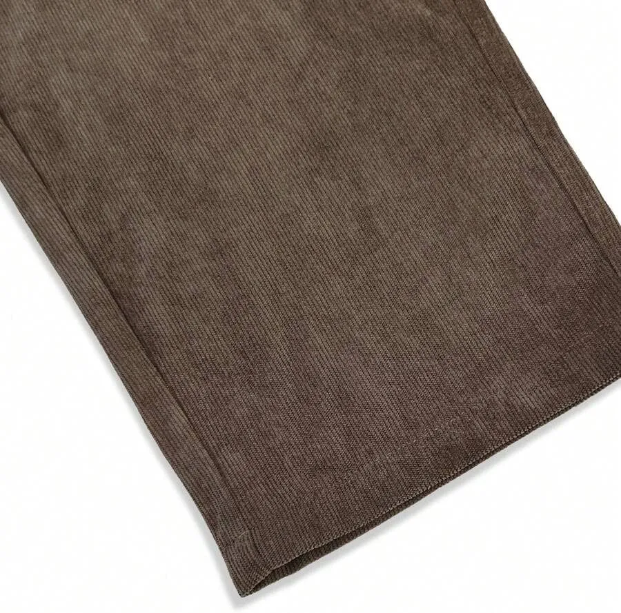 ZAFUL Mens Corduroy Straight Leg Pants Long Solid Elastic Waist Casual Pants Loose Fit Going Out Pants with Pockets
