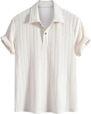 ZAFUL Men's Polo Shirts Textured Short Sleeve Golf Shirt Openwork Casual Cuban Geometric Jacquard T-Shirt