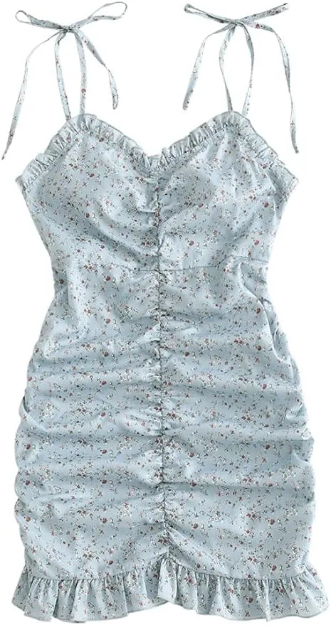 ZAFUL Womens Square Neck Short Puff Sleeve Smocked Tiered Ruffle A Line Midi Dress